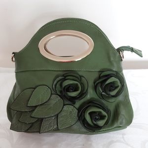 Standout Green Vintage 3D Rosebud Crossbody /Clutch Bag